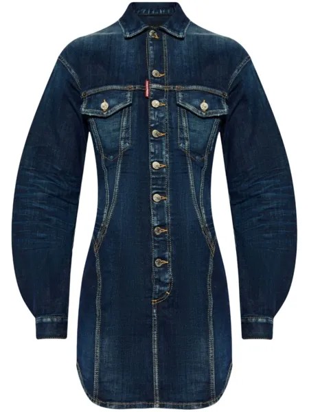 Dsquared2 мини-платье из денима с логотипом, синий