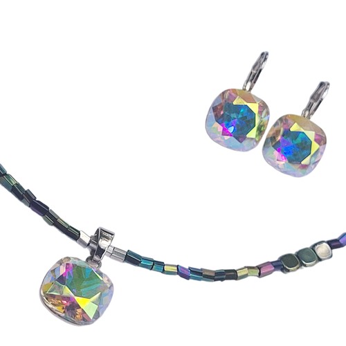 Комплект бижутерии: колье, серьги, подвеска, бисер, кристаллы Swarovski, размер колье/цепочки 43 см., мультиколор