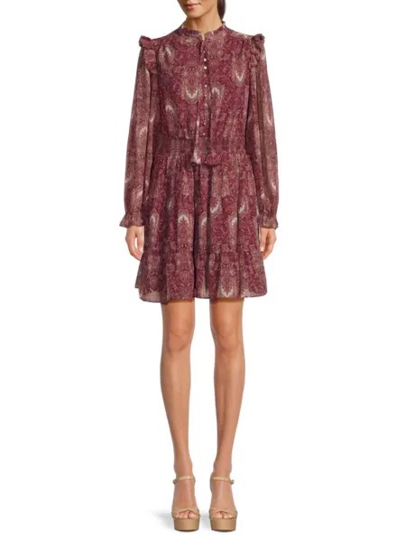 Мини-платье с принтом и рюшами Saks Fifth Avenue, цвет Mulberry Paisley
