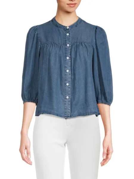 Однотонная блузка на пуговицах Saks Fifth Avenue, индиго