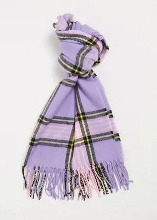Сиреневый клетчатый шарф в стиле 90-х с кисточками ASOS DESIGN-Многоцветный