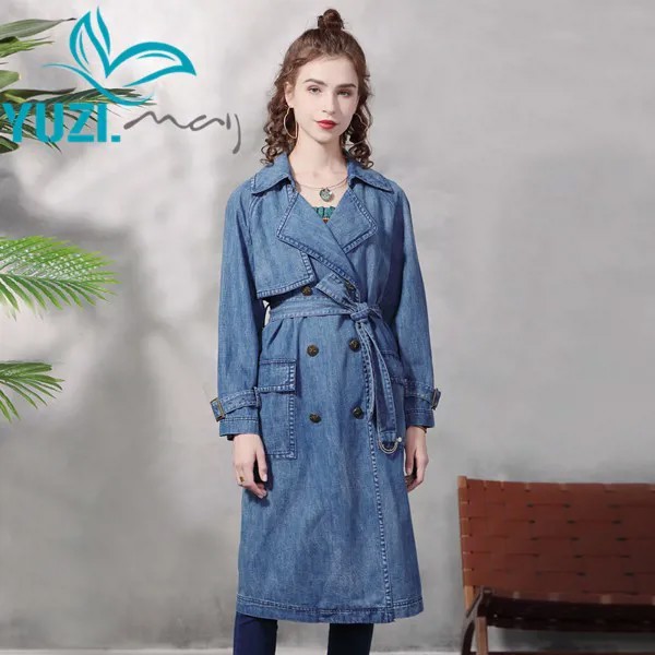Женская джинсовая куртка Yuzi.may Boho, новая модель 2021 года, двубортная куртка с отложным воротником и большими карманами, B9325
