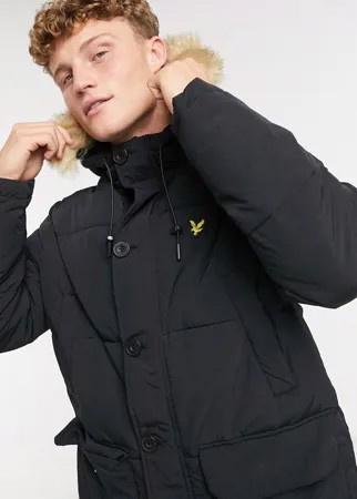 Черный удлиненный пуховик из плотной ткани Lyle & Scott