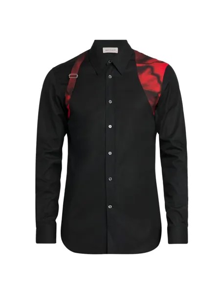 Рубашка с контрастными плечами и пряжкой Alexander McQueen, черный