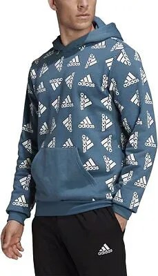 Мужская повседневная флисовая толстовка с принтом Adidas All Over Print, Orbit Indigo, большой высокий