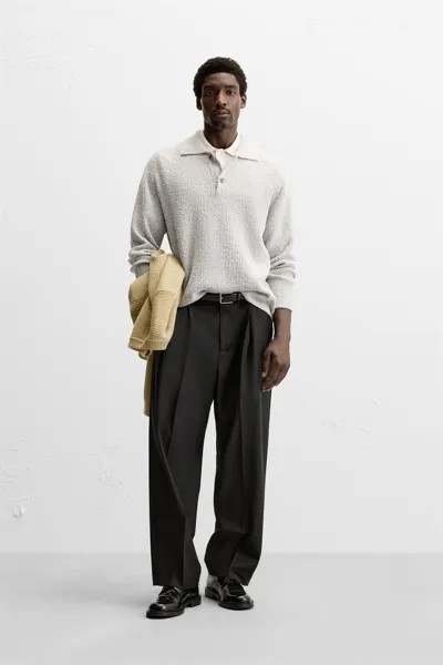 Рубашка-поло из текстурированной ткани букле ZARA, серый