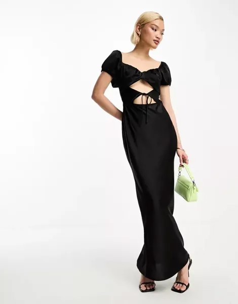 Черное атласное платье макси в стиле пикабу 4th & Reckless