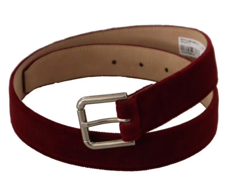 Ремень DOLCE - GABBANA Красный бархатный, серебристый, металлическая пряжка с выгравированным логотипом s. 75 см/30 дюймов