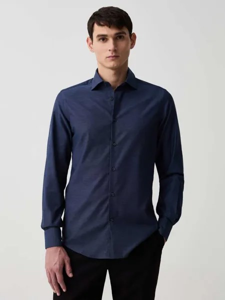 Рубашка Slim-Fit из микроплетения, цвет dark blue