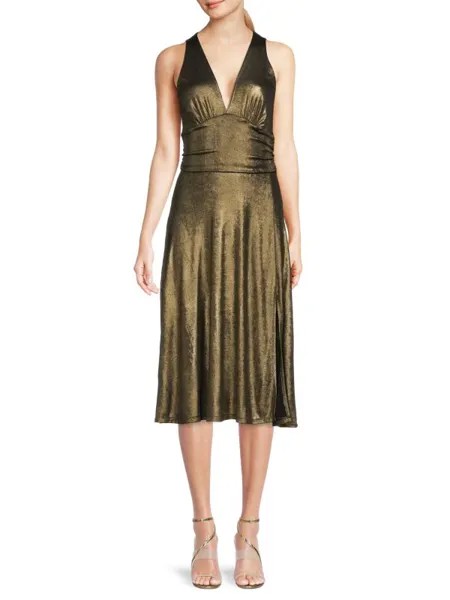 Платье миди трапециевидной формы Renee C. с эффектом металлик, черный/золотой