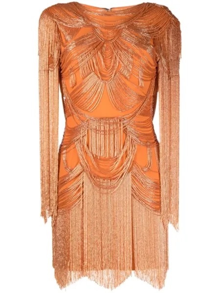 Zuhair Murad платье мини с бахромой, оранжевый