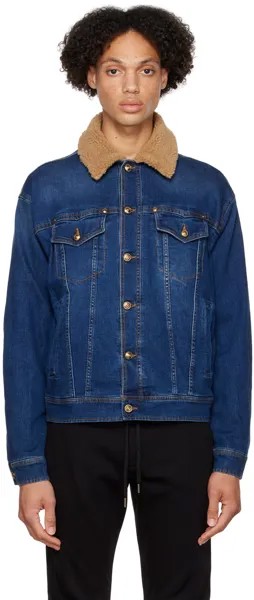 Синяя джинсовая куртка с цифрами Versace Jeans Couture