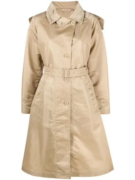 Moncler тренч с капюшоном и поясом, нейтральный цвет