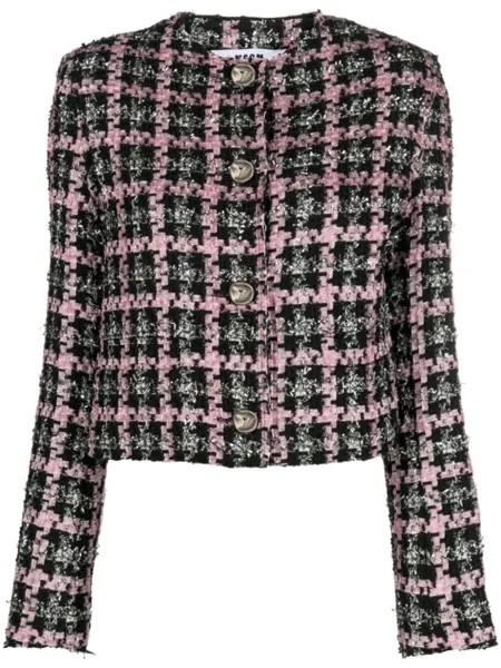 MSGM твидовый жакет в клетку, черный