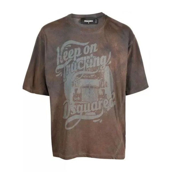 Футболка graphic-print brown cotton t-shirt Dsquared2, серый