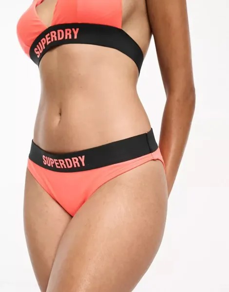 Комбинированные плавки бикини Superdry Hyper Fire кораллового цвета и черного цвета