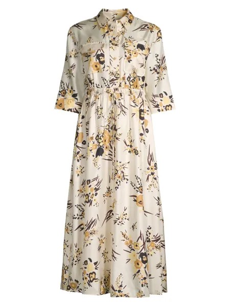 Шелковое платье-рубашка Drip Bouquet Tory Burch, разноцветный