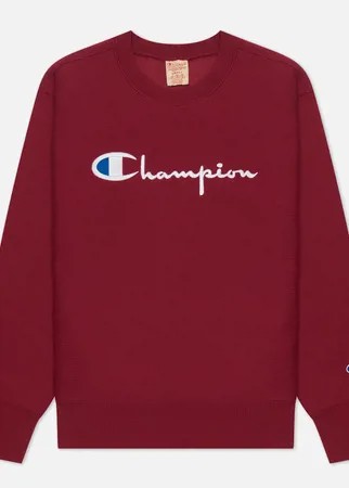 Женская толстовка Champion Reverse Weave Script Logo Crew Neck Regular Fit, цвет бордовый, размер M