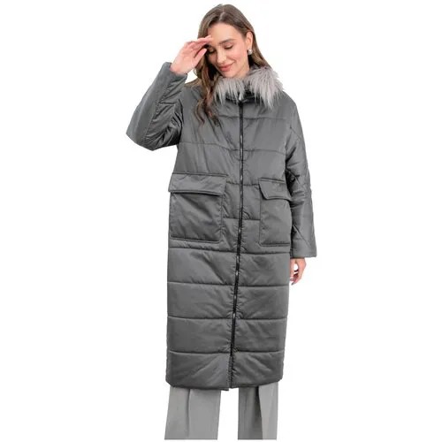 Куртка  Pompa зимняя, силуэт прямой, мембранная, утепленная, съемный мех, размер 40, серый