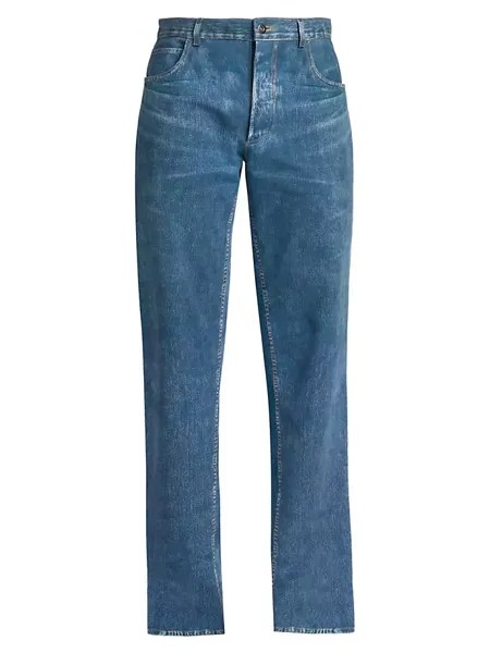 Кожаные джинсы с пятью карманами под деним Bottega Veneta, цвет medium blue denim