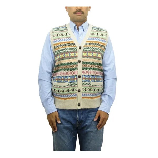 Мужской шерстяной вязаный кардиган Polo Ralph Lauren, жилет-свитер - Бежевый -