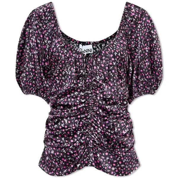 Блуза GANNI Satin Ruched, черный