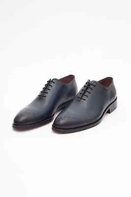 Ariston Мужские однотонные темно-синие кожаные модельные туфли-оксфорды цельного кроя