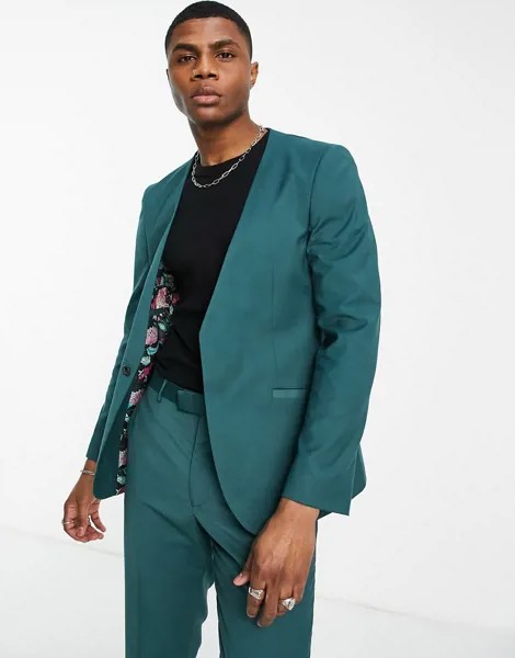 Костюмный пиджак узкого кроя без воротника Harry Brown-Зеленый цвет