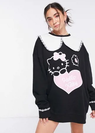 Платье-свитшот в стиле oversized с воротником New Girl Order x Hello Kitty-Черный цвет