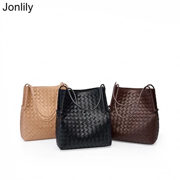 Женская сумка на плечо Jonlily из натуральной кожи, тканые кожаные тоуты, маленькая Повседневная сумочка-мешок, портфель, KG758