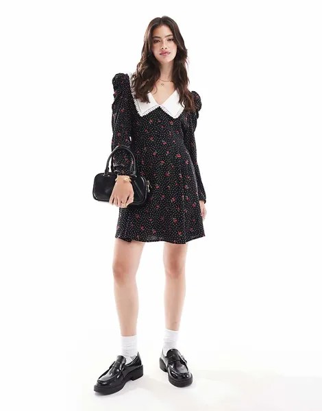Мини-платье Miss Selfridge – в горошек и вишневый цвет с воротником