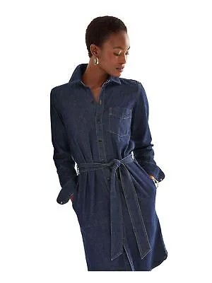 Темно-синее женское платье-рубашка на пуговицах с поясом и длинными рукавами RALPH LAUREN SP