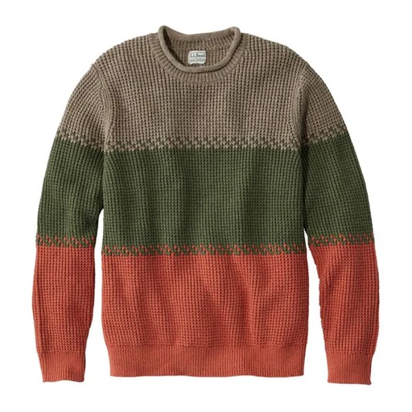 Норвежский свитер мужской органический хлопковый вафельный свитер с круглым вырезом в полоску с круглым вырезом Qutdoor осенне-зимний теплый топ