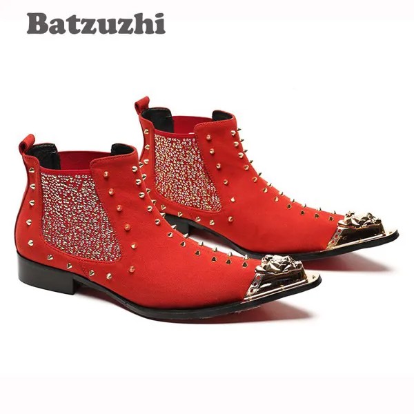 Ботинки Batzuzhi мужские короткие кожаные, заостренный носок, в западном стиле, для бара, диджея, сценической вечеринки, мужские личные рыцарски...