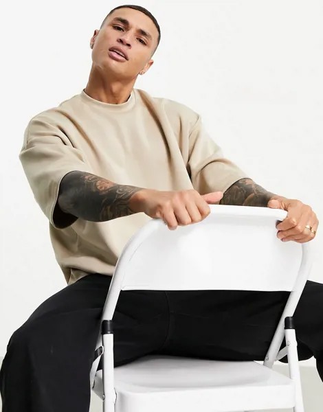 Oversize-футболка с рукавами до локтя от комплекта ASOS DESIGN-Светло-бежевый