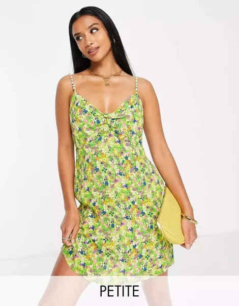 Платье мини-комбинации River Island с зеленым цветочным принтом и ремешком из бисера