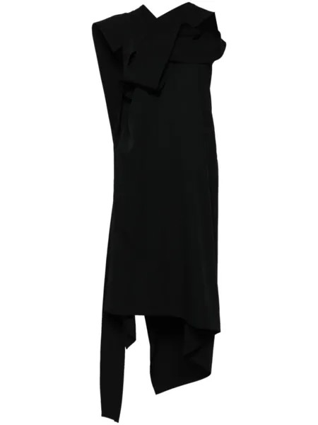 Асимметричное платье миди из шерсти Yohji Yamamoto, черный