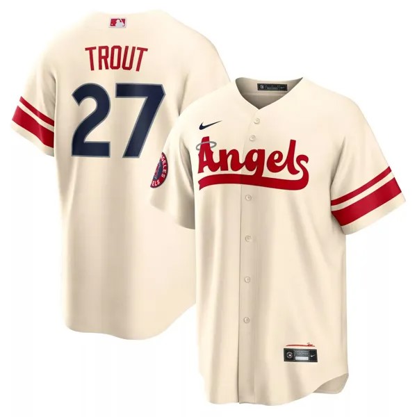 Мужская футболка Майка Траута кремового цвета Los Angeles Angels 2022 City Connect Replica Player Jersey Nike