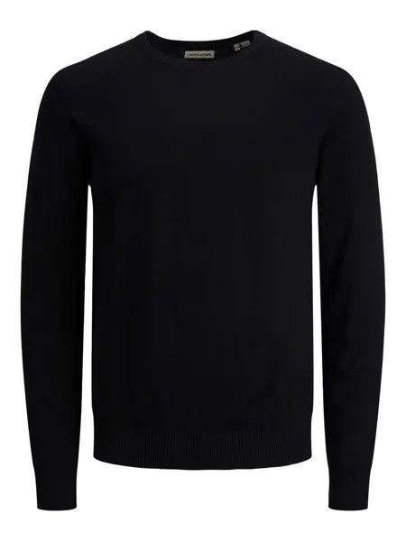 Лонгслив Jack & Jones Dünner Langarm Strickpullover Rundhals Basic Sweater JJEEMIL, черный