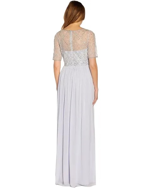 Платье Adrianna Papell Beaded Mesh and Chiffon Long Mob Gown, цвет Serenity