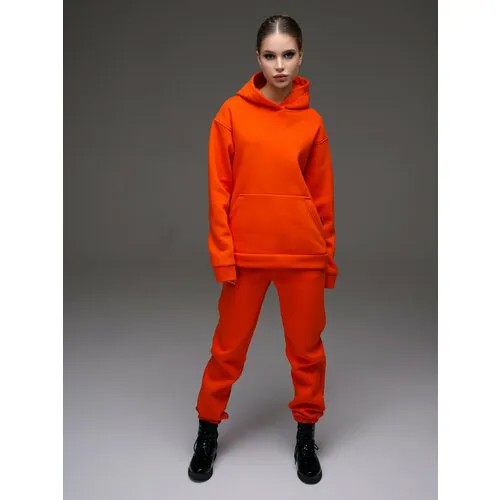 Костюм Modellini, худи и брюки, спортивный стиль, свободный силуэт, утепленный, размер 50, оранжевый