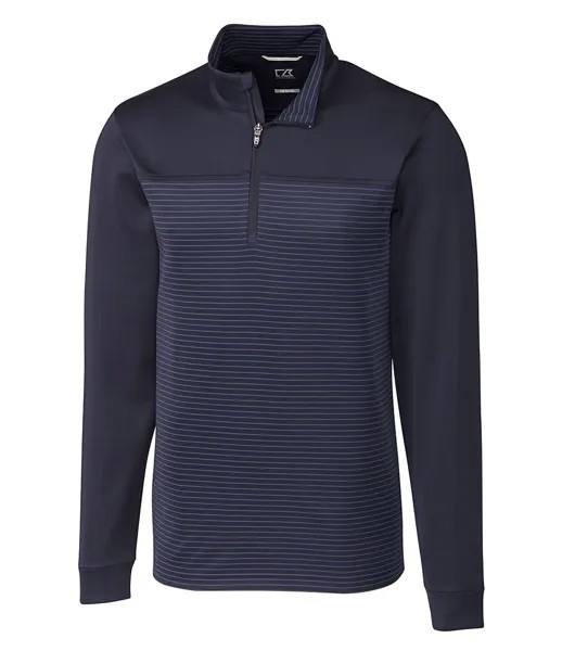Эластичный пуловер Cutter & Buck с большой и высокой полоской и молнией до половины длины, синий