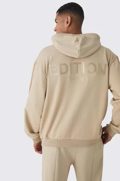 Толстовка с защипами на молнии 1/4 оверсайз EDITION boohooMAN, бежевый