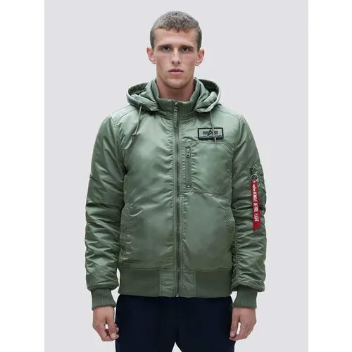 Бомбер ALPHA INDUSTRIES, силуэт прямой, утепленная, ветрозащитная, манжеты, съемный капюшон, подкладка, водонепроницаемая, карманы, размер L, синий