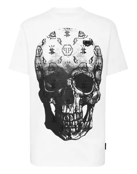 Футболка Круглый вырез SS принт Череп Philipp Plein, цвет White / Black