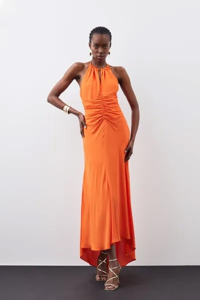Платье макси премиум-класса со сборками и бретельками на бретельках Karen Millen, оранжевый