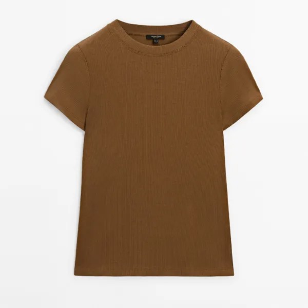 Футболка Massimo Dutti Fitted Ribbed Crew Neck, коричневый