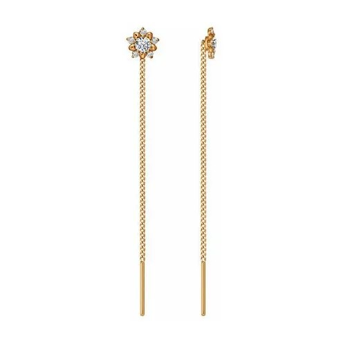 Серьги цепочки Diamant online, золото, 585 проба, фианит, длина 6 см