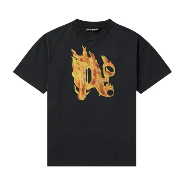 Футболка Palm Angels Burning Monogram T-Shirt, цвет Black/Gold