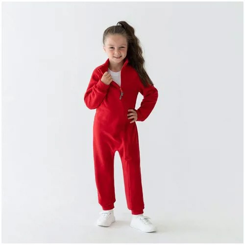 Флисовый Комбинезон детский красный с молнией размер 56 рост 104